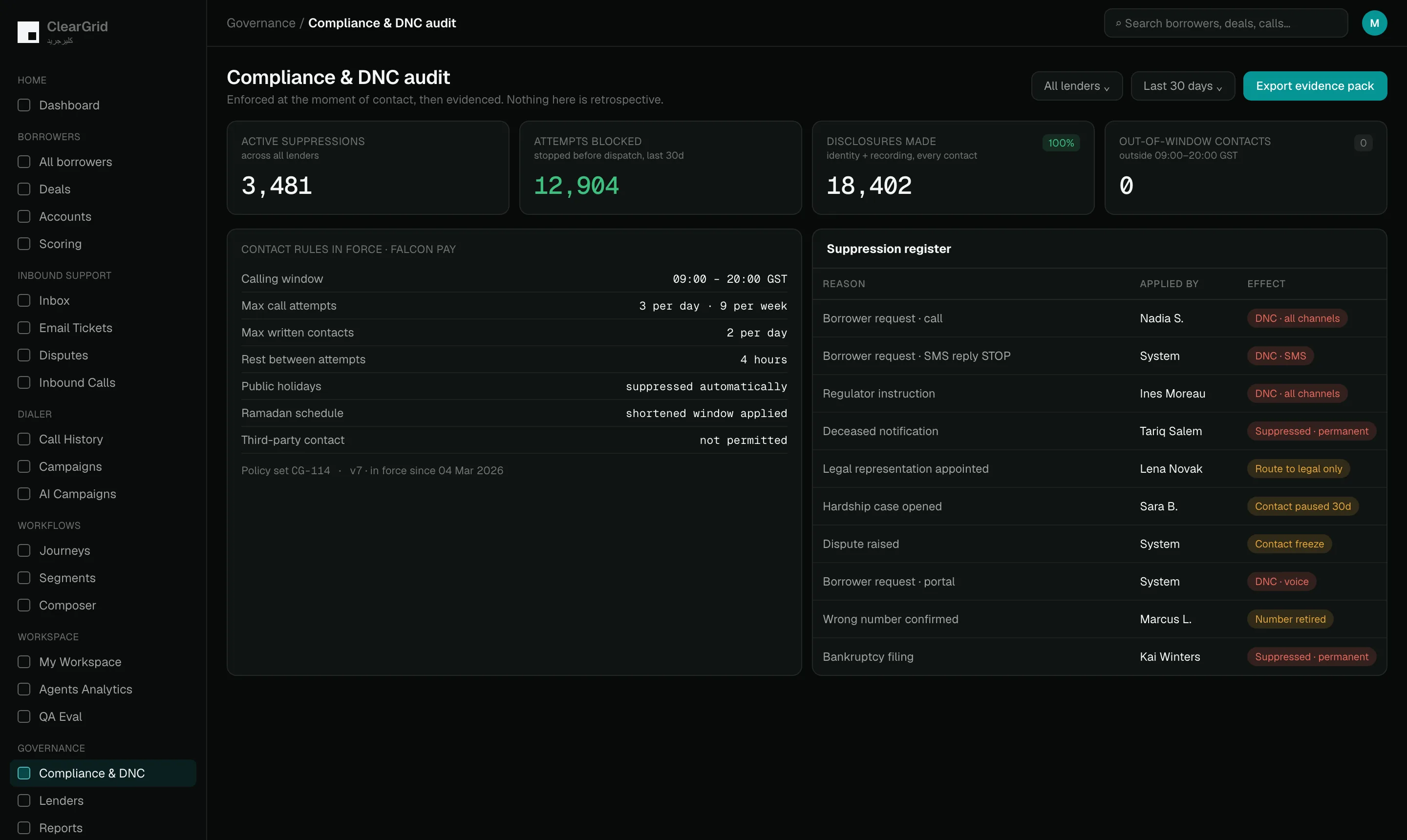 ClearGrid Command — compliance